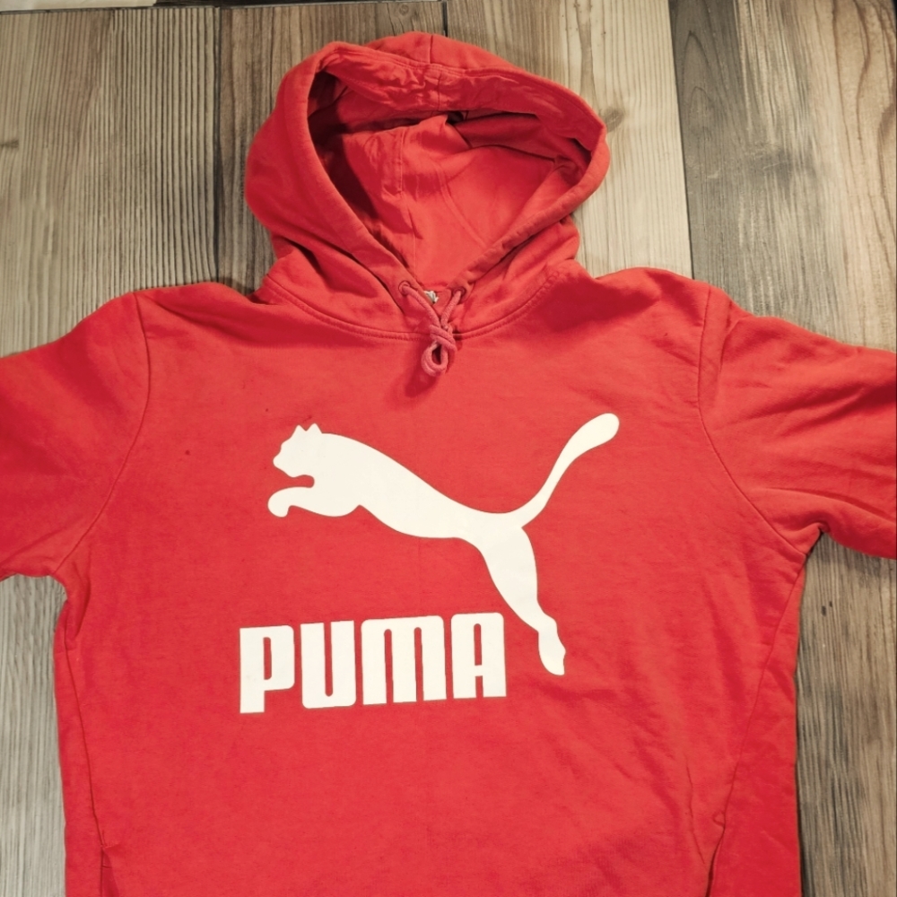 Red mens classic pull over logo Hoodie with two pockets